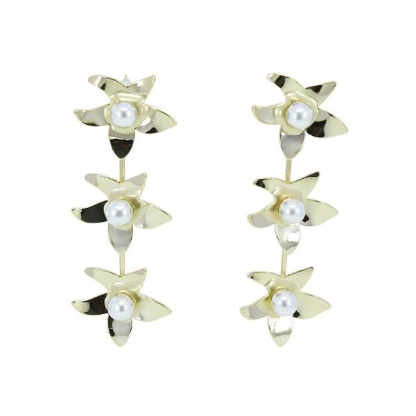 METAL FLOWER PEARL DROP EARRING