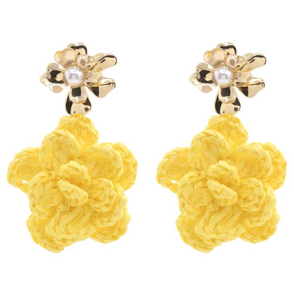 COLOR RAFFIA PEARL METAL EARRING
