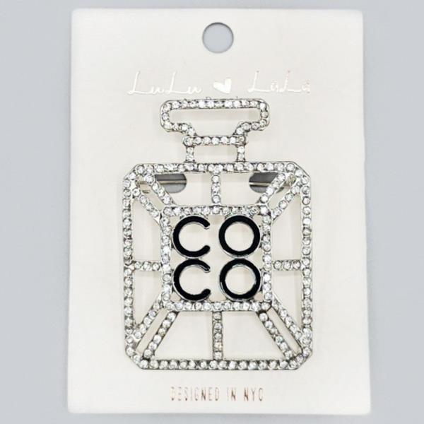 METAL RHINESTONE PERFUME BOTTLE BROOCH PIN