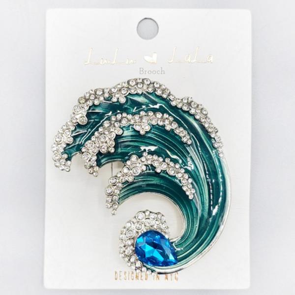 METAL RHINESTONE ENAMEL WAVE STATEMENT BROOCH PIN