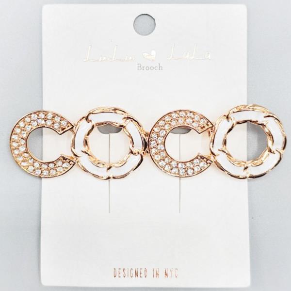 METAL RHINESTONE ENAMEL LETTER BROOCH PIN