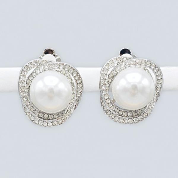 METAL RHINESTONE PEARL ROUND CLIP ON EARRINGS