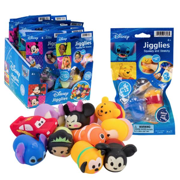 DISNEY JIGGLIES SQUEEZY AND STRECHY 2PC TOYS
