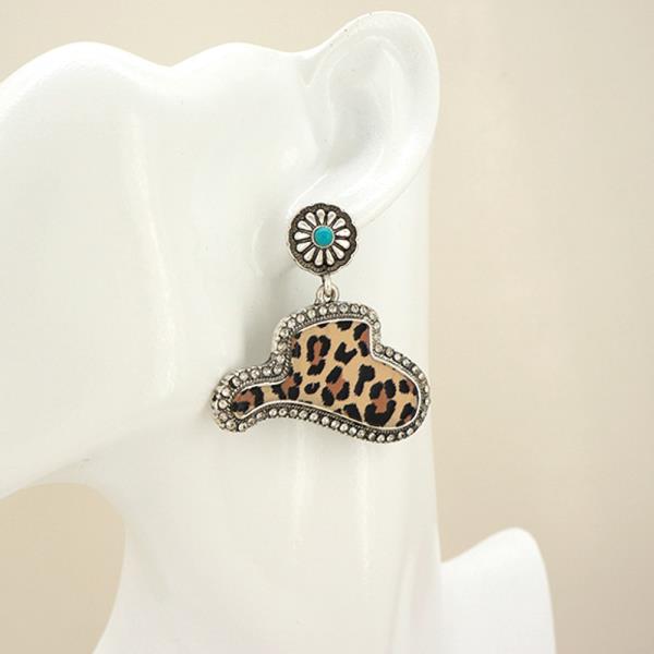 COWBOY HAT LEOPARD DROP EARRING