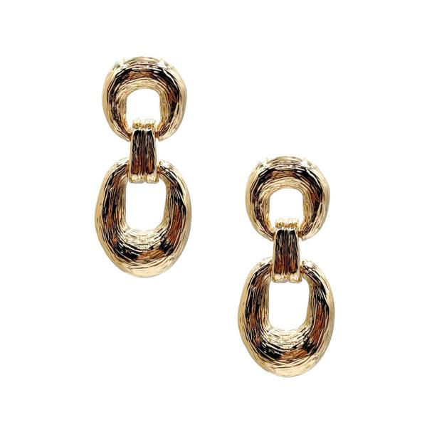 TEXTURED METAL ROUND OVAL DANGLE EARRING