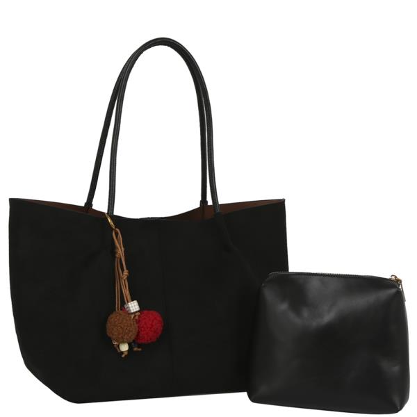 2IN1 PLAIN TOTE W BAG CHARM AND POUCH