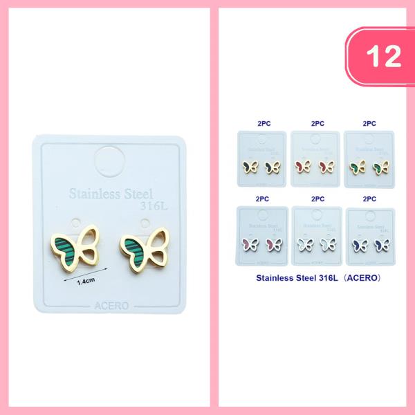 STAINLESS STEEL BUTTERFLY EARRING (12 UNITS)