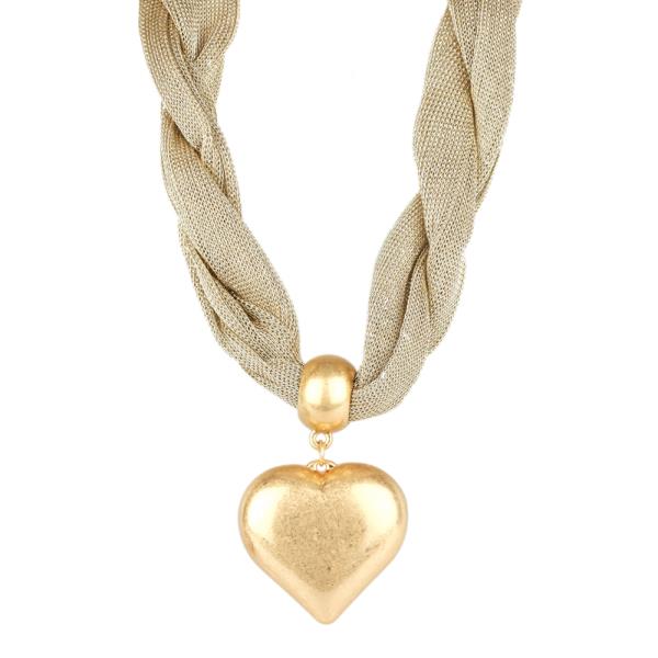 CHAIN LIKE FABRIC HEART PENDANT NECKLACE