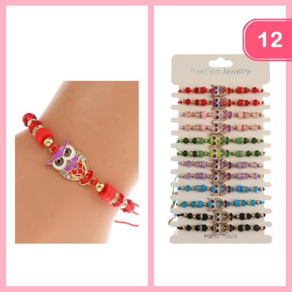 OWL BEADED ADJUSTABLE BRACELET (12 UNITS)