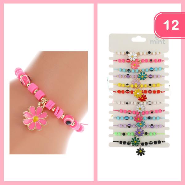 FLOWER CHARM BEADED BRACELET (12 UNITS)