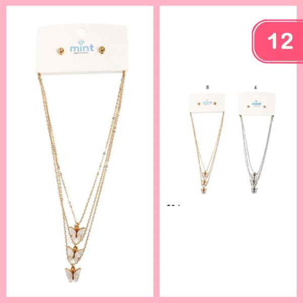 LAYRED BUTTERFLY PENDANT NECKLACE (12 UNITS)