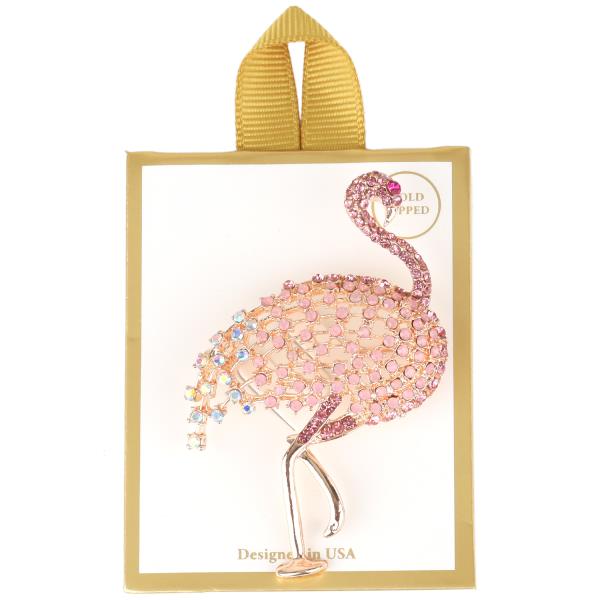 RHINESTONE TROPICAL FLAMINGO BROOCH PIN