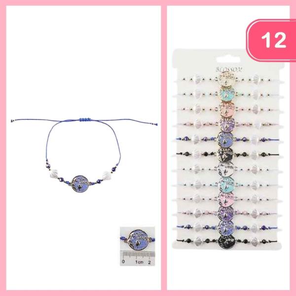 BEADED ROUND PENDANT SEED BEAD THREAD BRACELET (12 UNITS)