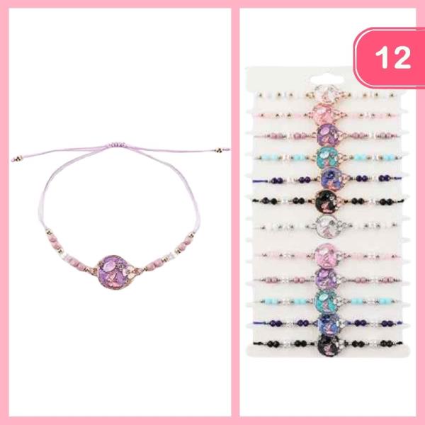 SEED BEAD  STONE PENDANT THREAD BRACELET (12 UNITS)