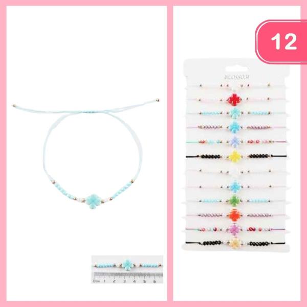 FLOWER PENDANT SEED BEAD THREAD BRACELET (12 UNITS)