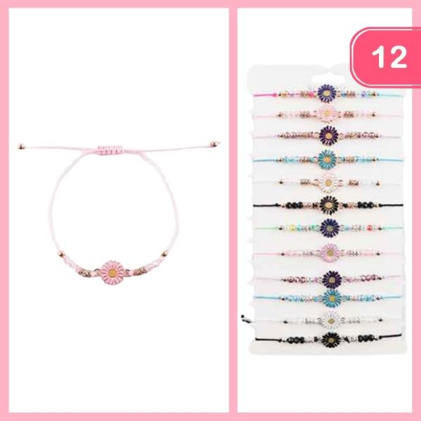 FLOWER PENDANT BEADED STRING BRACELET (12 UNITS)