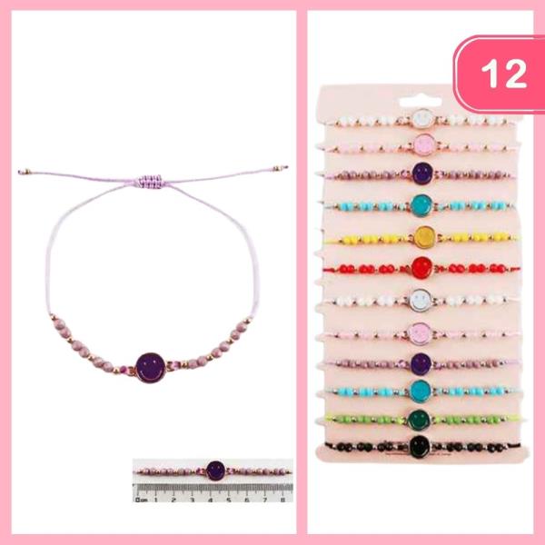 SMILEY FACE SEED BEAD THREAD BRACELET (12 UNITS)