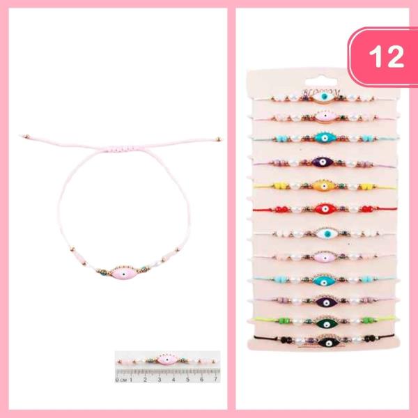 EVIL EYE BEADED STRING BRACELET (12 UNITS)