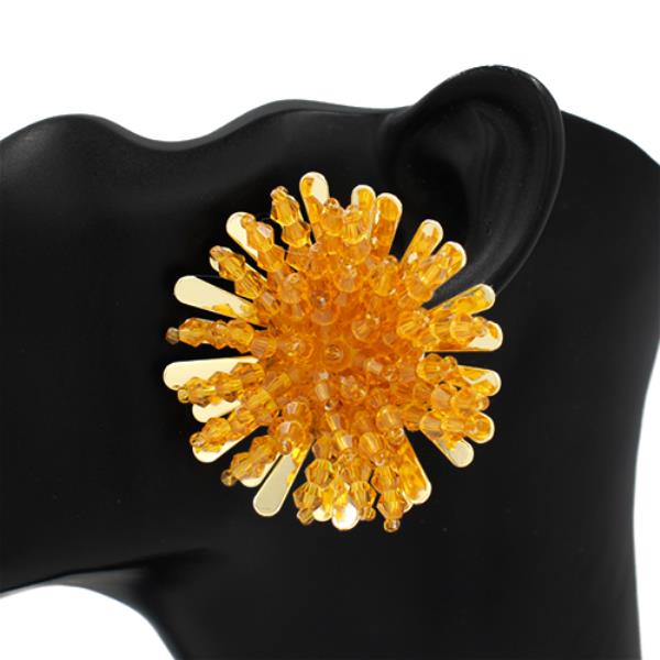 METAL BEADED SUNBURST STATEMENT EARRING
