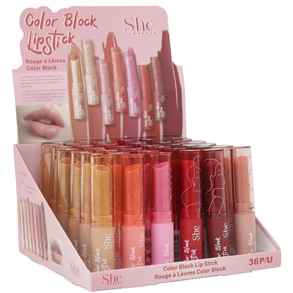 SHE MAKEUP COLOR BLOCK LIPSTICK (36 UNITS)