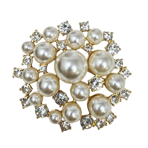 PEARL RHINESTONE CLUSTER BROOCH