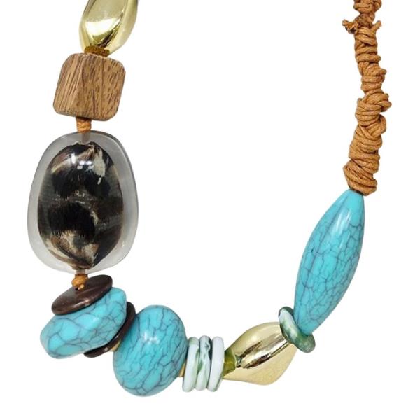 MULTI BEAD STONE MIX STATEMENT NECKLACE