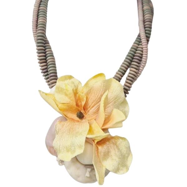 FABRIC FLOWER ORNAMENT STATEMENT NECKLACE