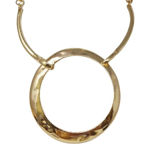 METAL ROUND HOOP PENDANT NECKLACE EARRING SET