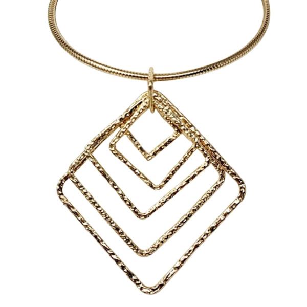 METAL MULTI CIRCLE LINK STATEMENT NECKLACE EARRING SET