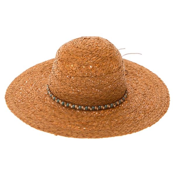 TAN COLOR LIGHTWEIGHT WOVEN RAFFIA SUN HAT WITH BOHO STYLE HAT