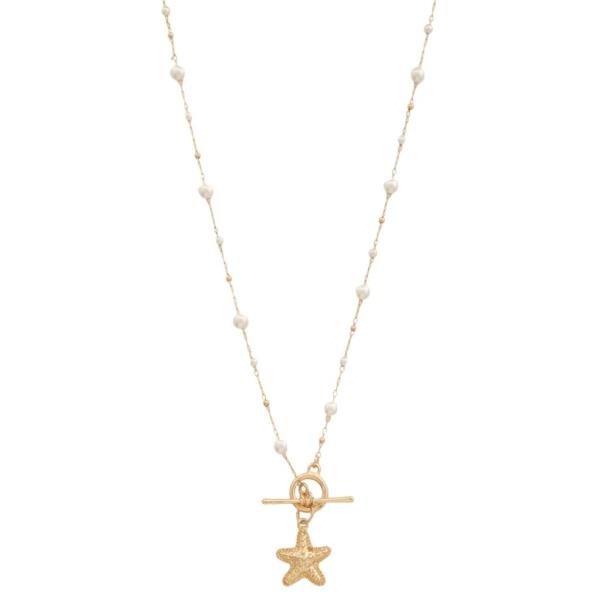 METAL PEARL STARFISH PENDANT NECKLACE