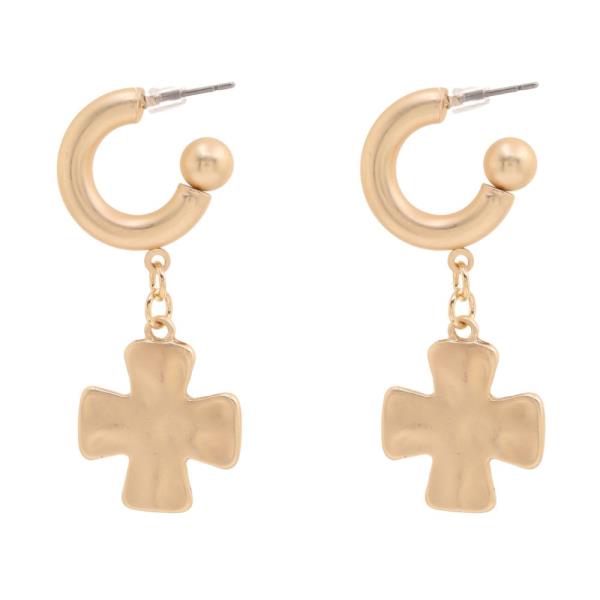 METAL CROSS CHARM HOOP EARRING
