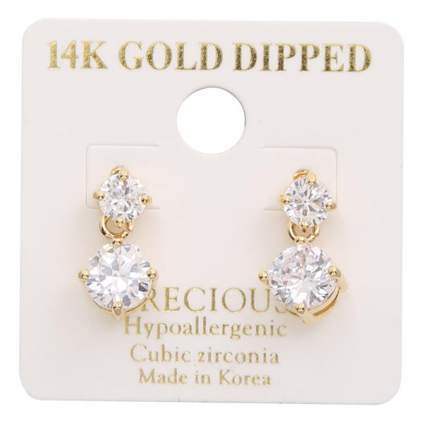 14K GOLD DIPPED DOUBLE CRYSTAL DANGLE EARRING