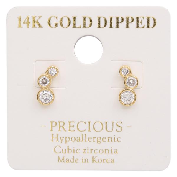 14K GOLD DIPPED THREE CRYSTAL DESIGN EARRING