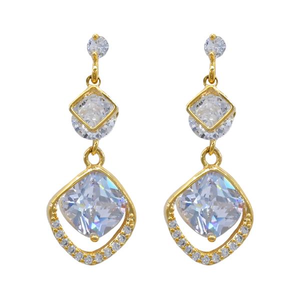 DIAMOND SHAPE CZ DROP EARRING
