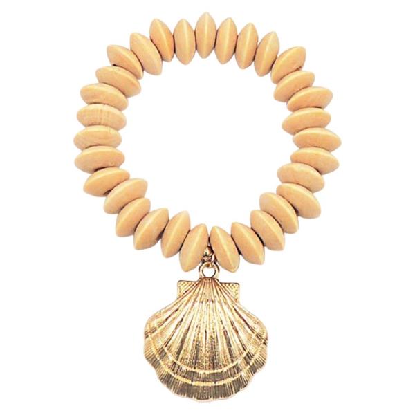 SHELL CHARM BEADED STRETCH BRACELET