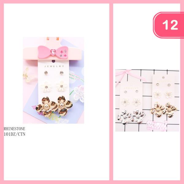 RHINESTONE FLOWER POST EARRING SET (12 UNITS)
