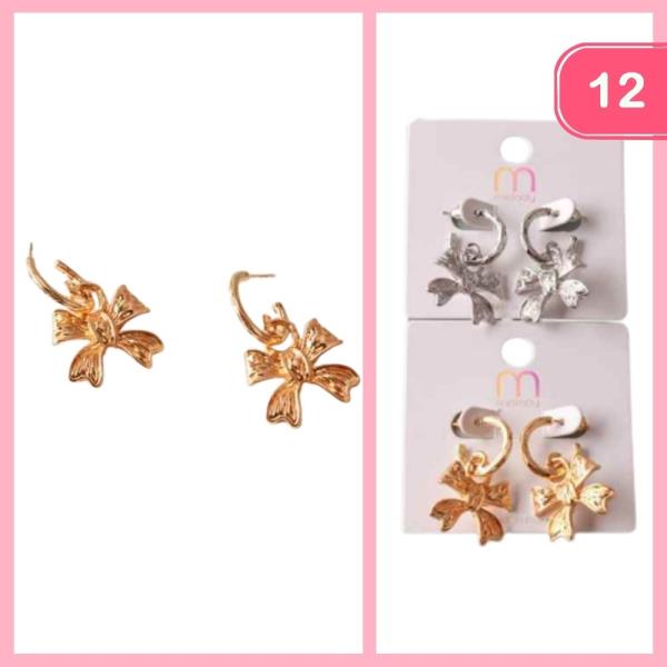 TEXTURED RIBBON FLOWER HUGGIE EARRING (12 UNITS)
