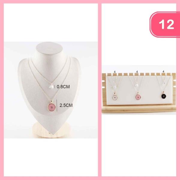 LAYERED HEART ROUND PENDANT NECKLACE (12 UNITS)