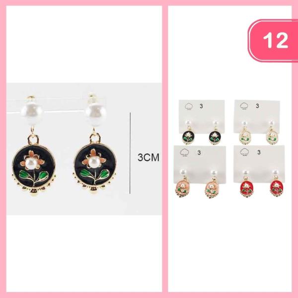 FLOWER ROUND DANGLE EARRING (12 UNITS)