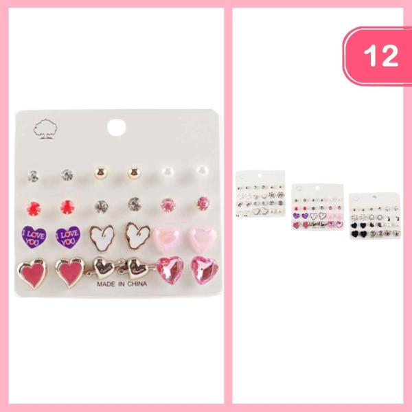 RHINESTONE HEART PEARL POST EARRINGS (12 UNITS)
