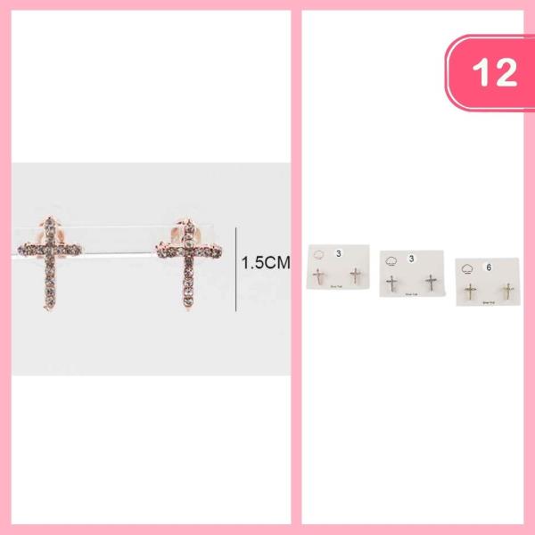 RHINESTONE CROSS EARRINGS (12 UNITS)