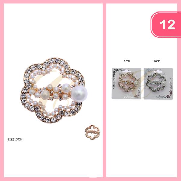 RHINESTONE FLOWER PEARL BROOCH (12 UNITS)
