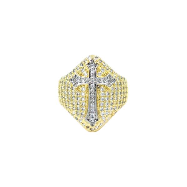 RHINESTONE CROSS SHIELD RING