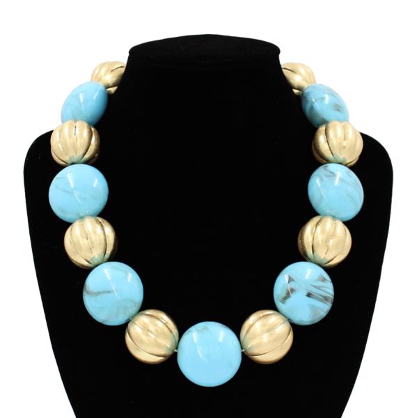 STONE METAL BEAD STATEMENT NECKLACE
