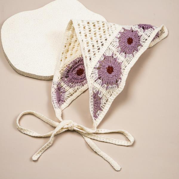 CROCHET FLOWER PATCH TRIANGLE HEAD SCARF