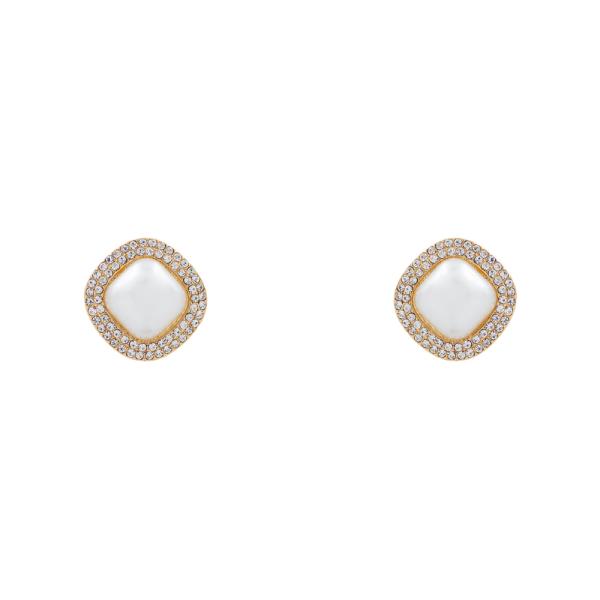 RHINESTONE PEARL SQUARE STUD EARRING