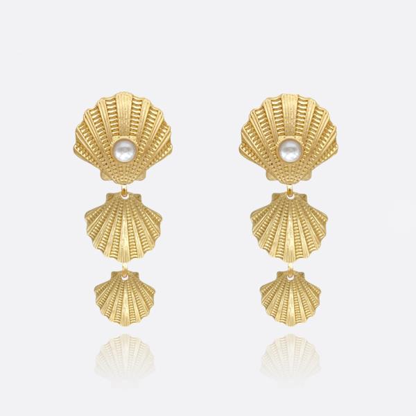 SEHLL W PEARL 3 DROP EARRING