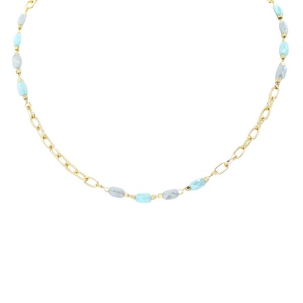 SQUARE GLASS BEADS W/ CHAIN NECKLACE