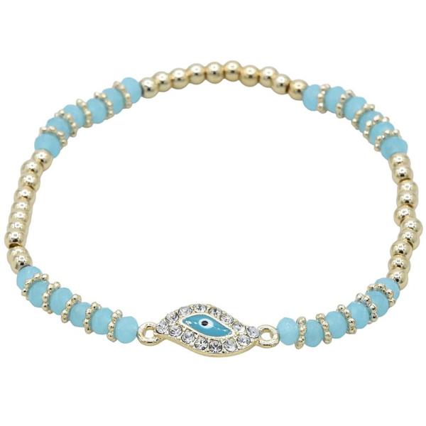 RHINESTONE EVIL EYE BEADED STRETCH BRACELET